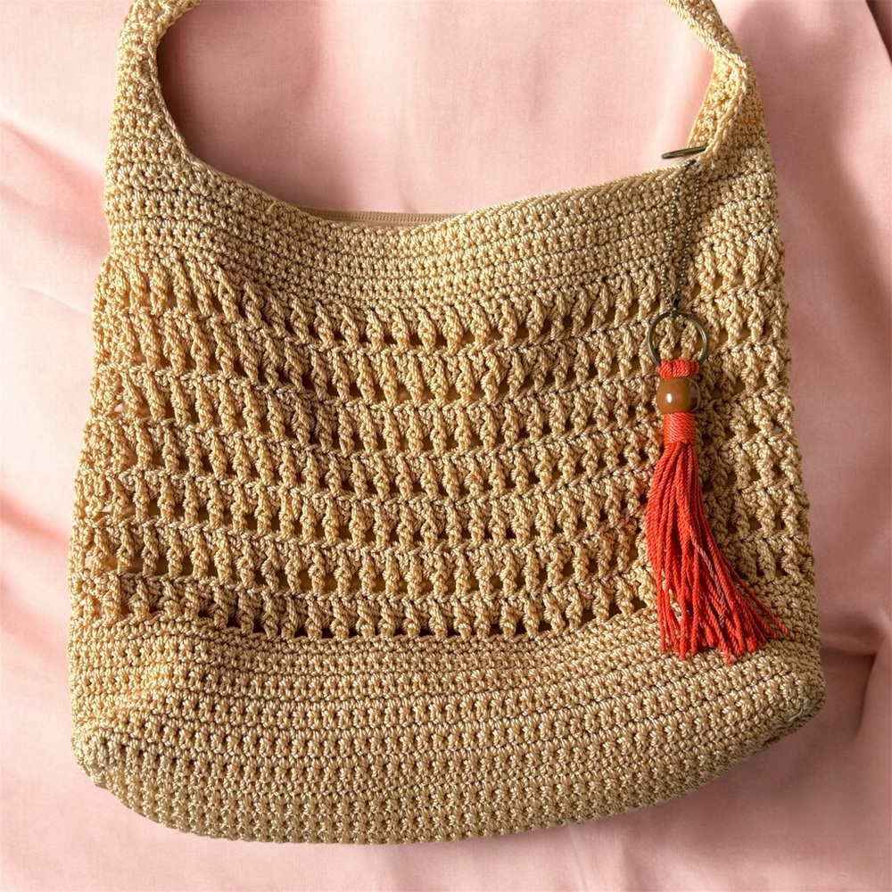 The Sak Sequoia Crochet Strap Hobo, Single Should Strap, Bamboo Cream W/ Tassle - Picture 4 of 9